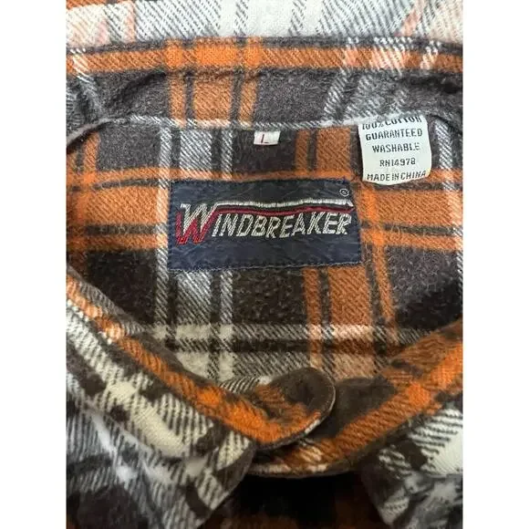 VTG Windbreaker Brand Plaid Flannel L/S Button Up Shirt Grunge Size Large - Picture 7 of 10